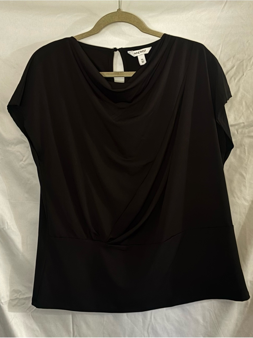 Nine West XL Black Draped Cowlneck Cap Sleeve Top Office Business Career Staple